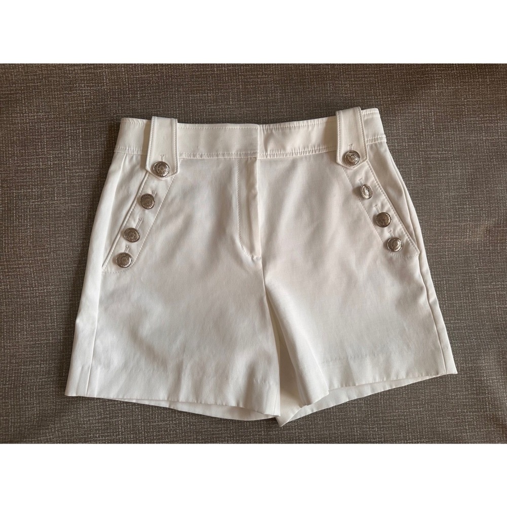 White House Black Market White Sailor Shorts Silver Crest Buttons Size 6